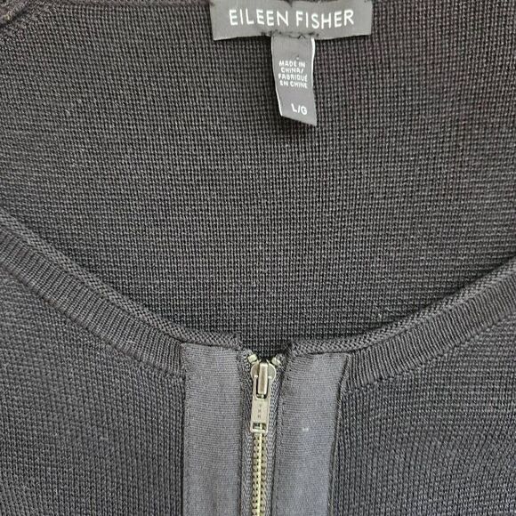 Eileen Fisher Jacket Sweater Cardigan Womens Large Silk Cotton Full Zip Black Ca - Picture 4 of 5